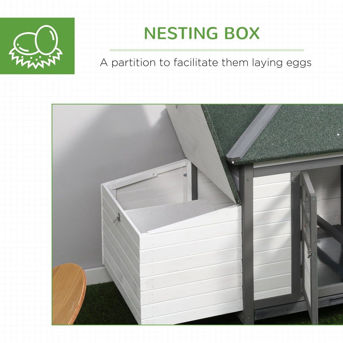 77" Wooden Chicken Coop with Nesting Box, Cute Outdoor Hen House with Removable Tray, Ramp Run, for Garden Backyard, Gra