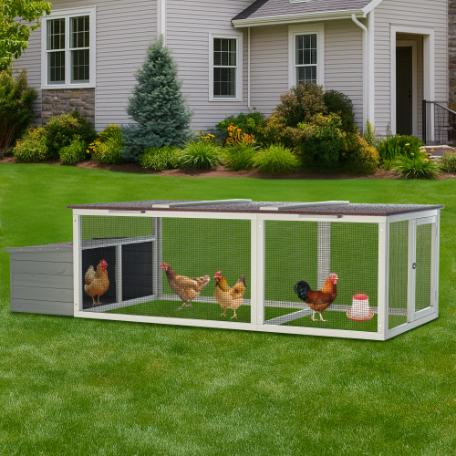 20.93ft Large Wooden Chicken Coop Outdoor Hen House With Nesting Box Weatherproof Asphalt Roof Walk In Poultry Cage With