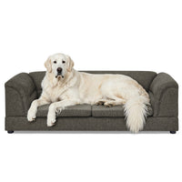 Oversized Pet Sofa, Curved Armrest Rectangular Dog Sofa, Linen Fabric Comfort Pet Couch for Large & Oversized Dogs-Dark 