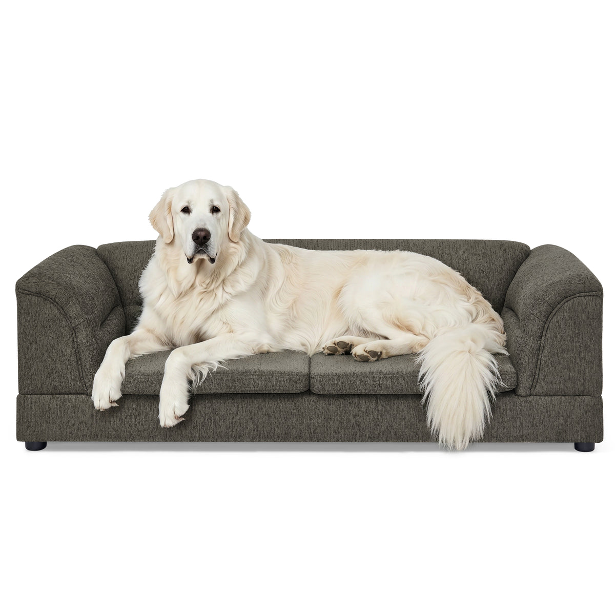 Oversized Pet Sofa, Curved Armrest Rectangular Dog Sofa, Linen Fabric Comfort Pet Couch for Large & Oversized Dogs-Dark 