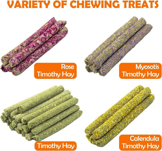 32Pcs Timothy Hay Sticks 320G Rabbit Toys Bunny, Guinea Pig Toys Natural Hamster Toys for Teeth Handmade Treats and Chews Chinchilla Rat Gerbil - BIG FRENCHIES