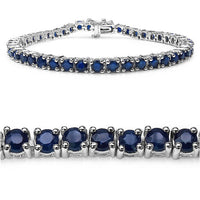 8.36 Carat Genuine Blue Sapphire .925 Sterling Silver Bracelet