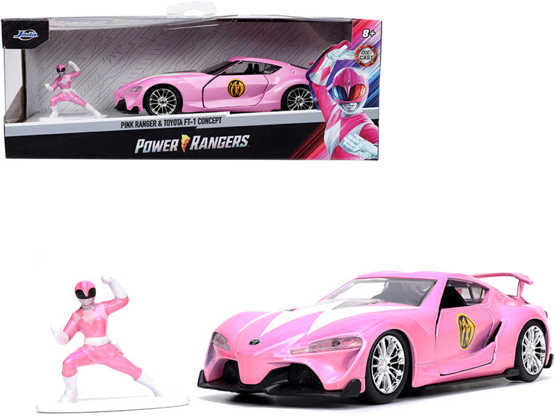 Toyota FT-1 Concept Pink Metallic and Pink Ranger Diecast Figurine "Power Rangers" "Hollywood Rides" Series 1/32 Diecast Model Car by Jada - BIG FRENCHIES