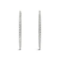 14k White Gold Slim Two Sided Diamond Hoop Earrings (1 1/2 cttw)