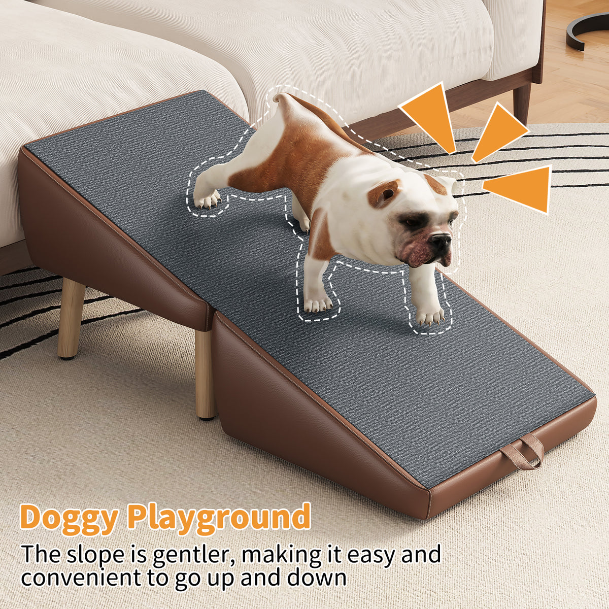 (UPGRADED) Dog Stairs for Small Dogs and Cats, Dog Ramp for Couch and Bed, Foldable 2-in-1 Wooden Pet Steps for Puppy, S