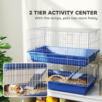 2-Tier Guinea Pig Cage, Ferret Cage, Chinchilla Cage, Small Animal Cage Indoor with Dish and Bottle, 2 Doors, Deep Botto