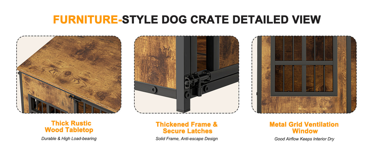 Wooden Dog Crate Furniture, Large Dog Kennel with Storage Top, Indoor Pet Cage