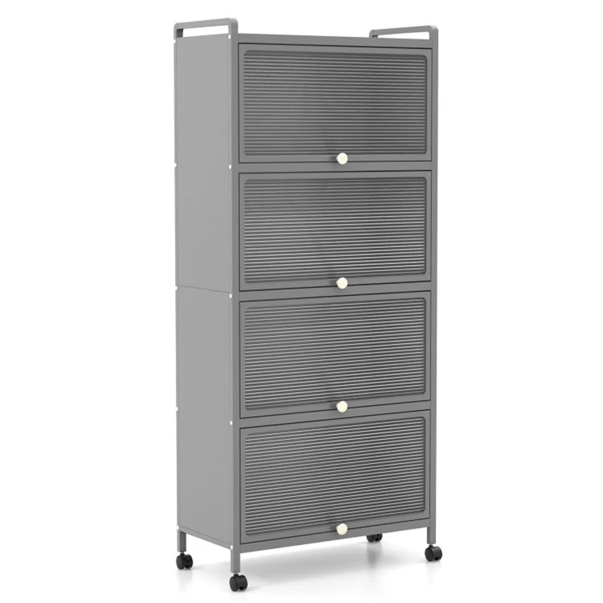 5-Tier Rolling Microwave Stand Flip Dust-Proof Doors 4 Casters with Brakes Kitchen Storage Rack Gray