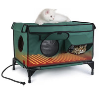 Waterproof Heated Cat House Outdoor Weatherproof Insulated Kitty Shelter Feral Cat Heating Bed with Heating Pad Anti-Che