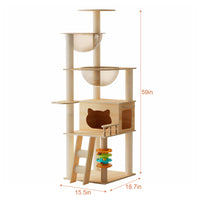 59" Modern Cat Tower, Wood Cat Tree Tower for Indoor Cats, Cat Treewith Sisal-Covered Scratching Posts and Top Perch, Ca