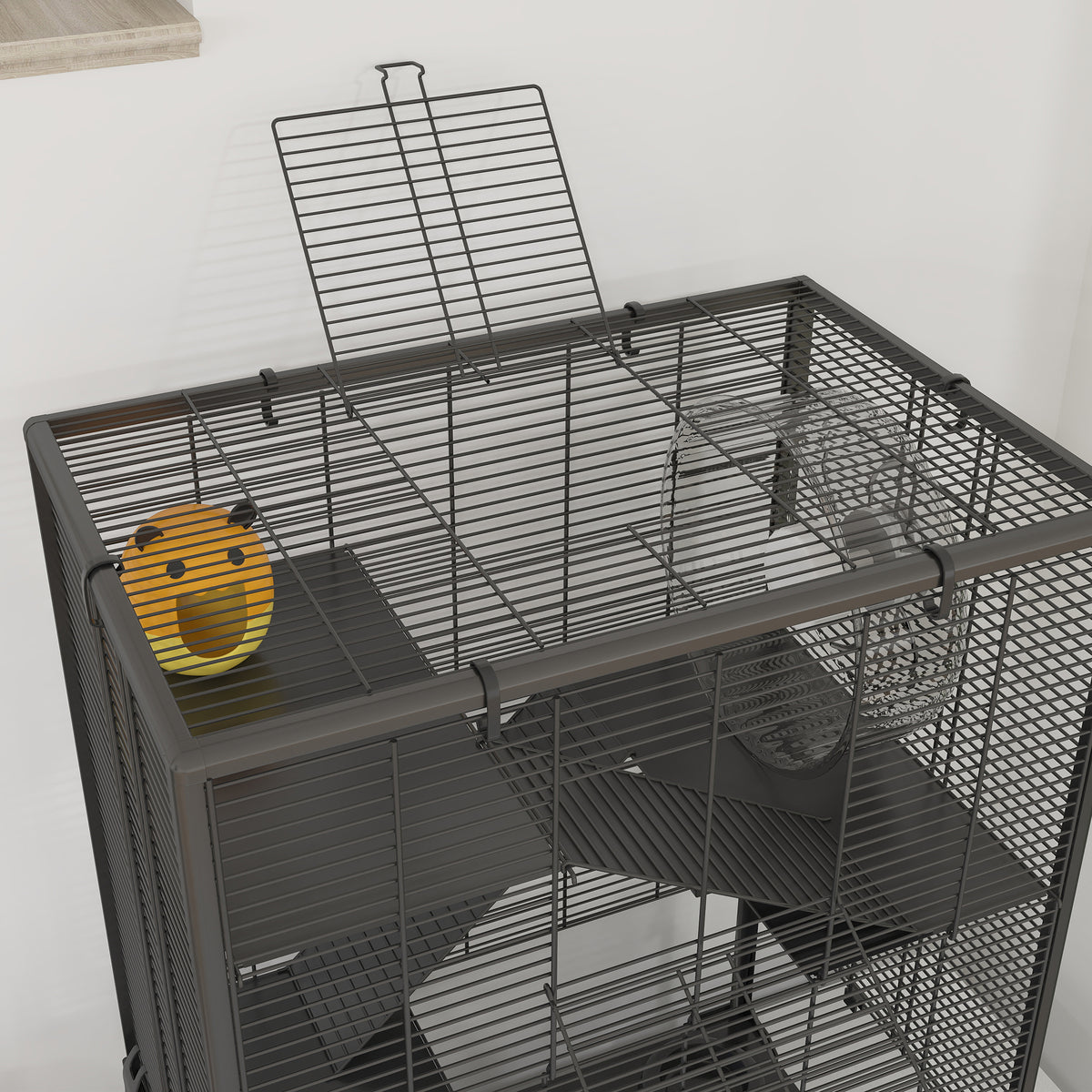 4 Tier Hamster Cage with Deep Tempered Glass Bottom, Running Wheel, Hut, Water Bottle, Food Dish, 24" x 16" x 31.5"