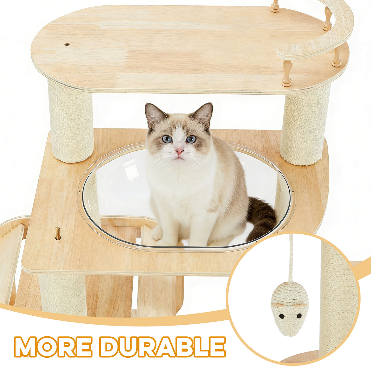 Heavy-Duty No-Drill 4-Story Cat Tree-Solid Wood Multi-Story Boards, Multi-Column Design, 55.9in Cat Tower With Open Cond