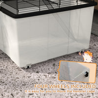 22" 2-Tier Hamster Cage with Extra-Deep 14" Base, Small Animal Cage with Ramp, Water Bottle, Food Dish, Wheels, Black