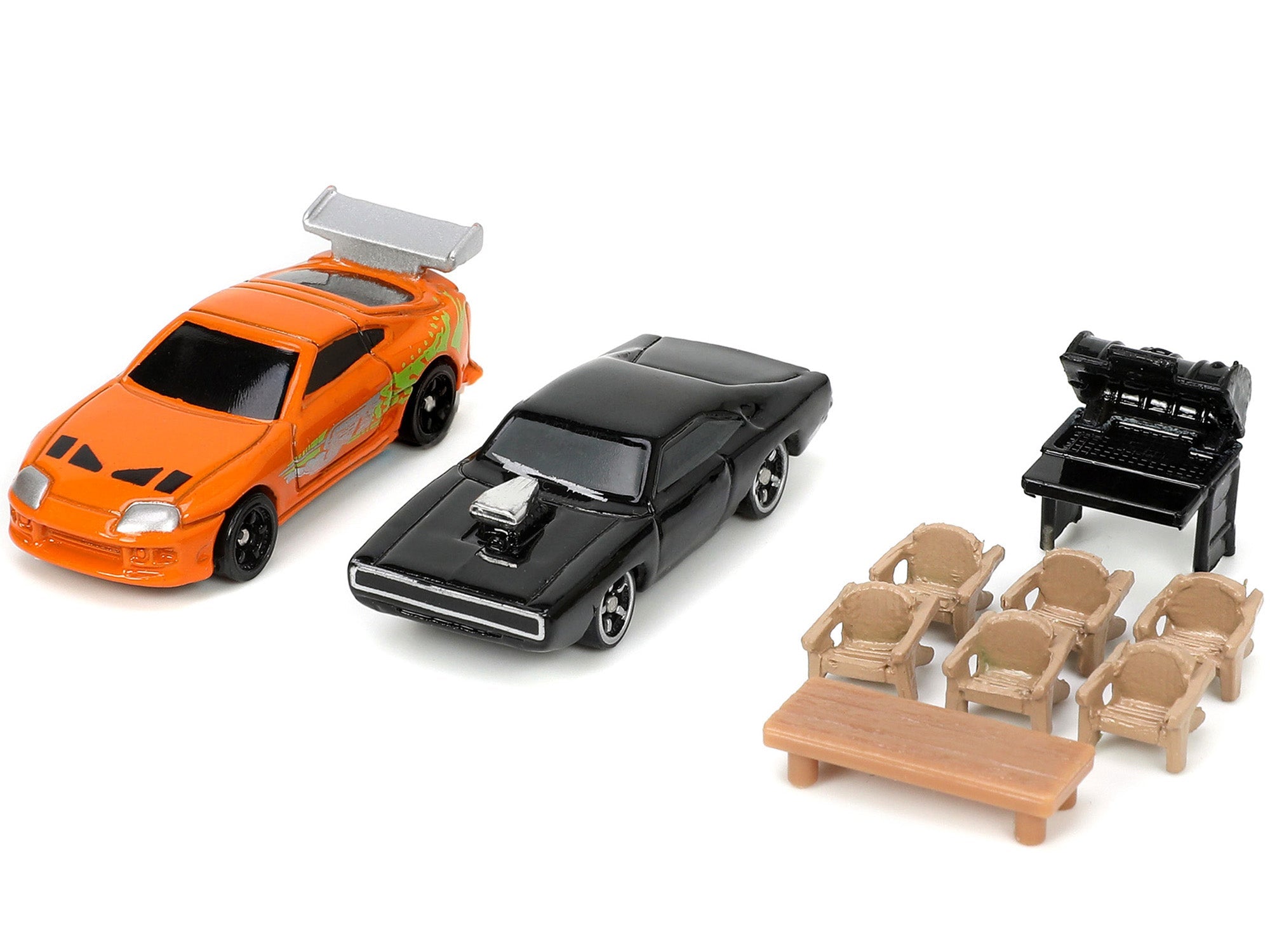 Toretto House Diorama with Dodge Charger Black and Toyota Supra Orange with Graphics "Fast and Furious" "Nano Scene" Series Models by Jada - BIG FRENCHIES
