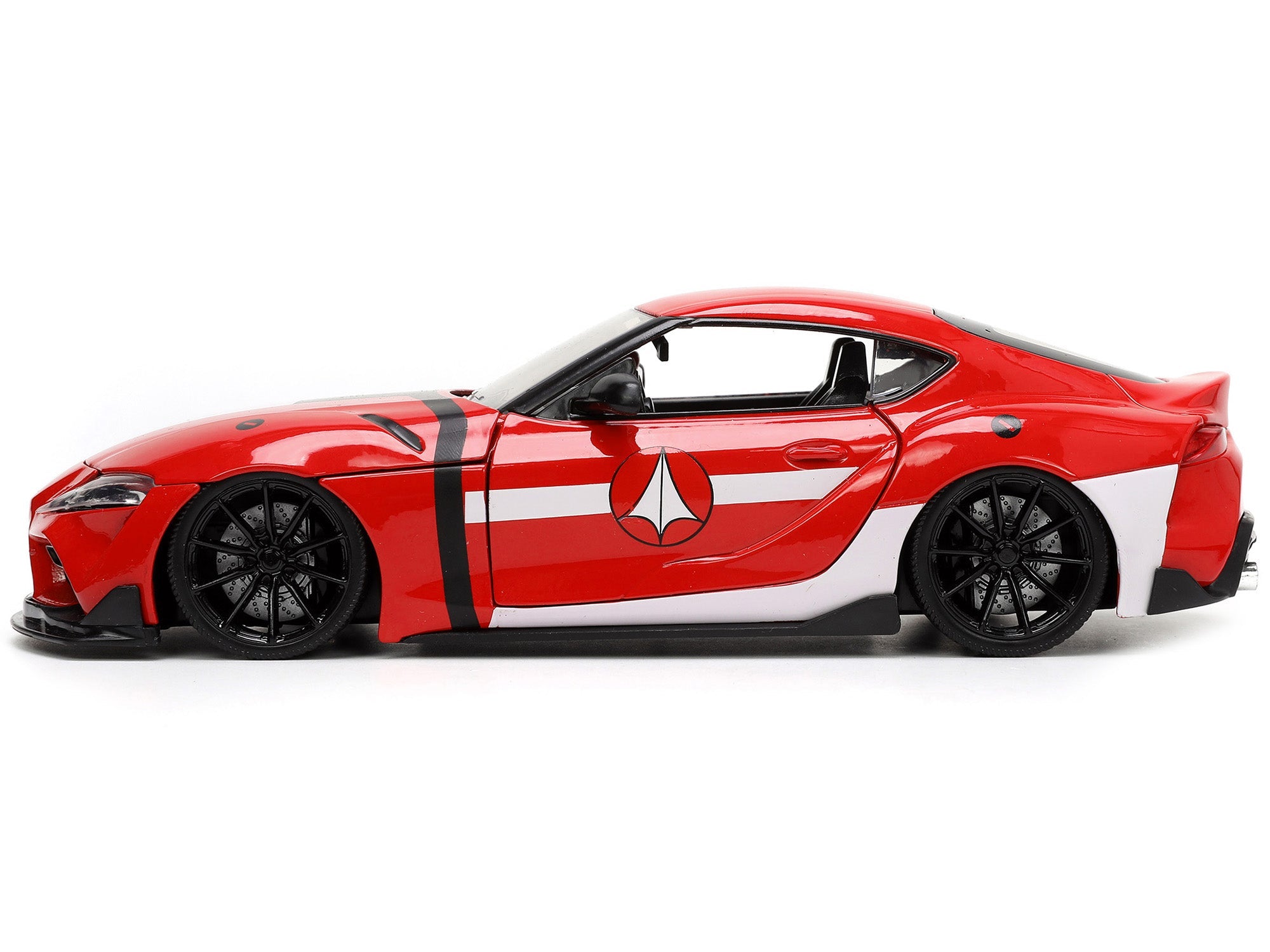 2020 Toyota Supra Red with Graphics and Miriya Sterling Diecast Figurine "Robotech" "Hollywood Rides" Series 1/24 Diecast Model Car by Jada - BIG FRENCHIES