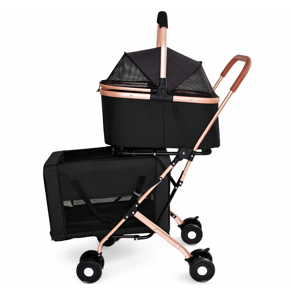 Double Pet Stroller for Dogs and Cats, Foldable Frame, 3-in-1 Convertible Carrier/Tote, Shockproof Wheels, Brake System,