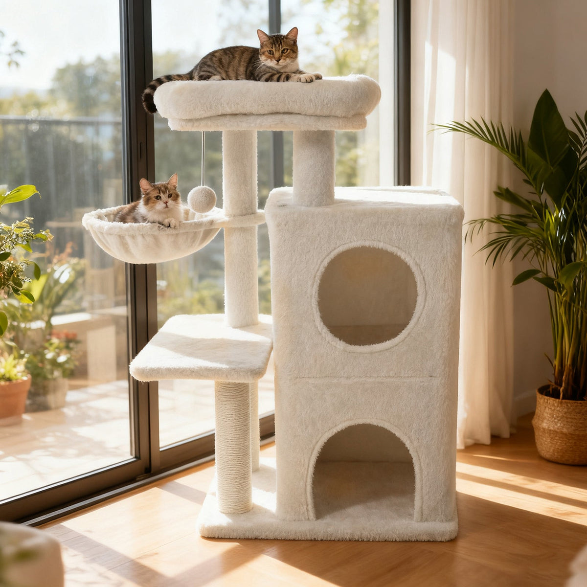 33.5 Inch Cute Kitten Tower with 2-Tier Condo and Padded Top Perch