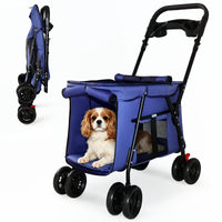 Pet Stroller, Foldable 4-Wheel Design, Breathable Mesh Dog Cat Stroller with Shockproof Wheels, Brake System, Storage Tr
