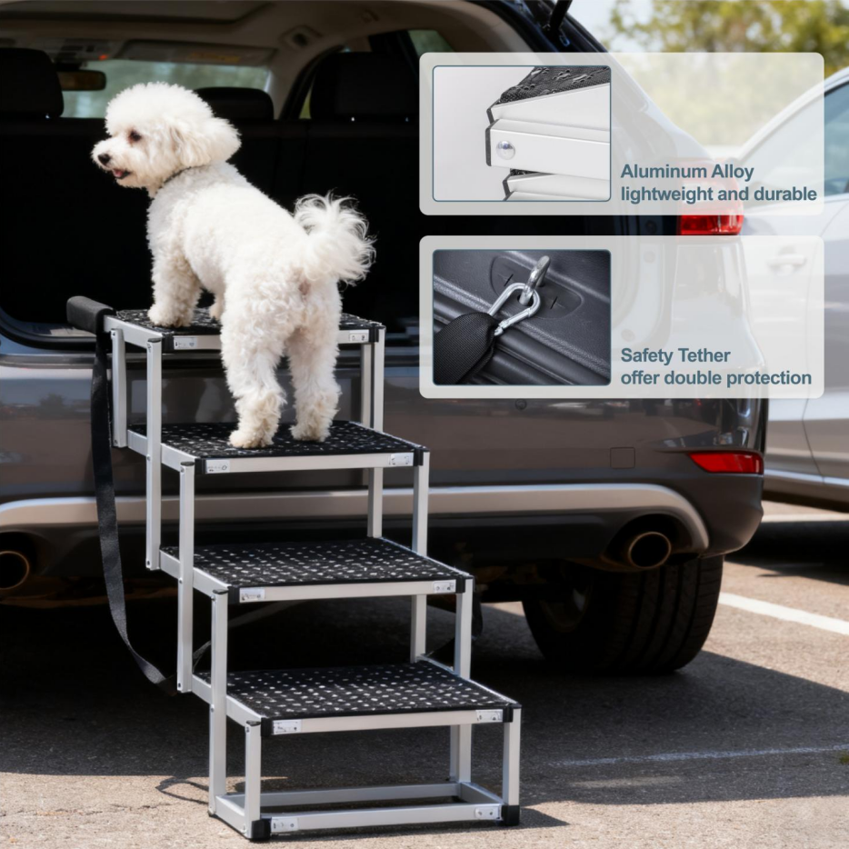 Foldable Dog Ramp For Cars, SUVs, Trucks, Portable Pet Dog Stairs For Large Dogs With Non-Slip Surface & Reinforced Desi