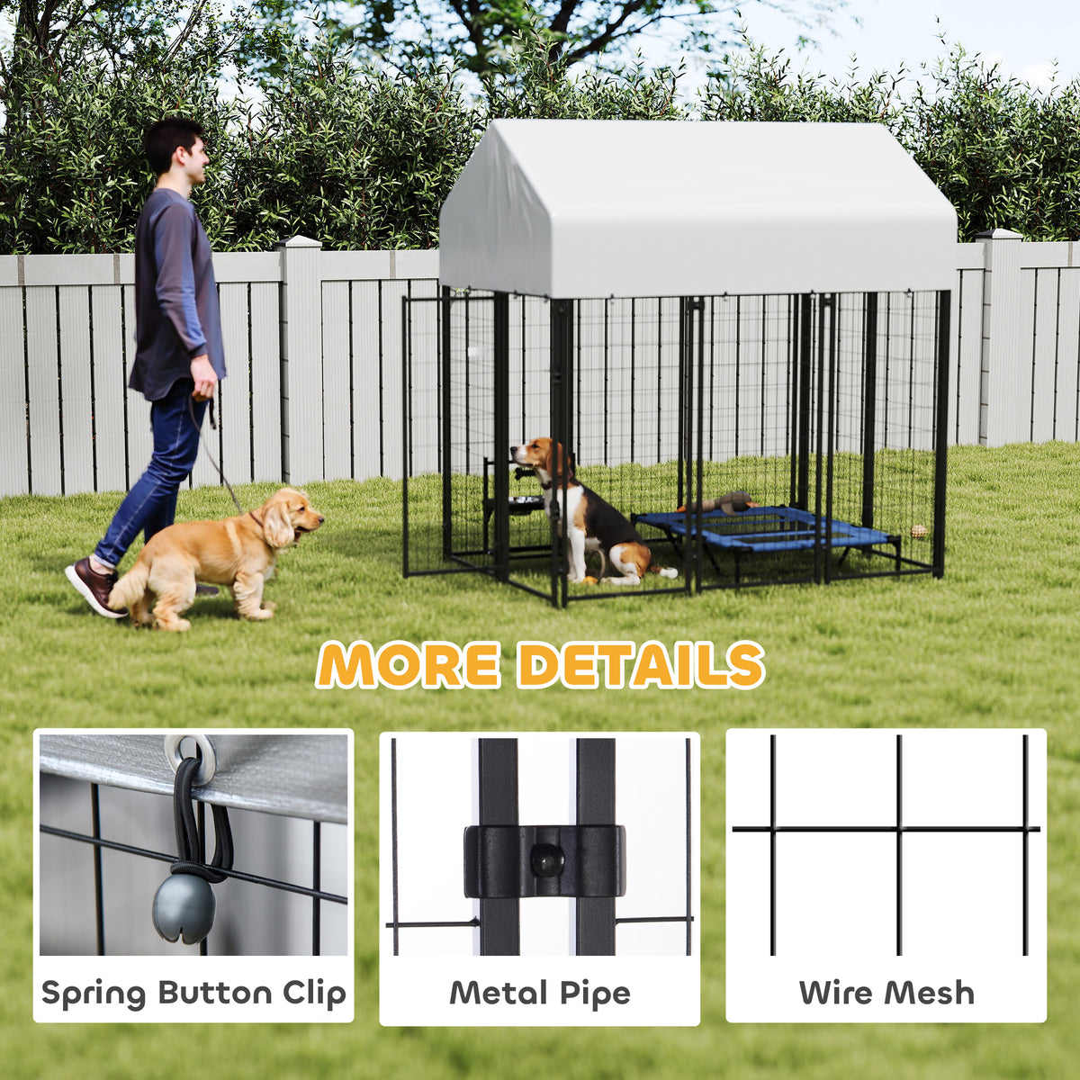 Outdoor Dog Kennel with Roof, 6 x 4 x 6 Heavy Duty Welded Wire Dog Playpen Enclosure with Escape-proof Lock