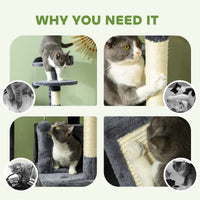 54" Cat Tree, Multi-Level Cat Tower with Scratching Posts, Cat Condos, Bed, Platforms, Ramp, Toy Ball, Dark Grey