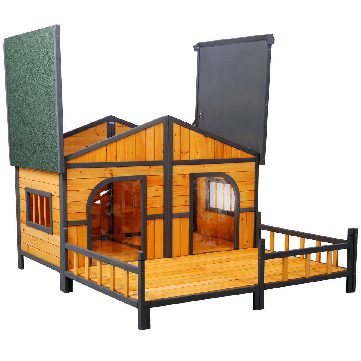 Wooden Large Dog House Outdoor Double XL Dog Kennel with Elevated Floor and Porch, Weatherproof Puppy Shelter for Small 