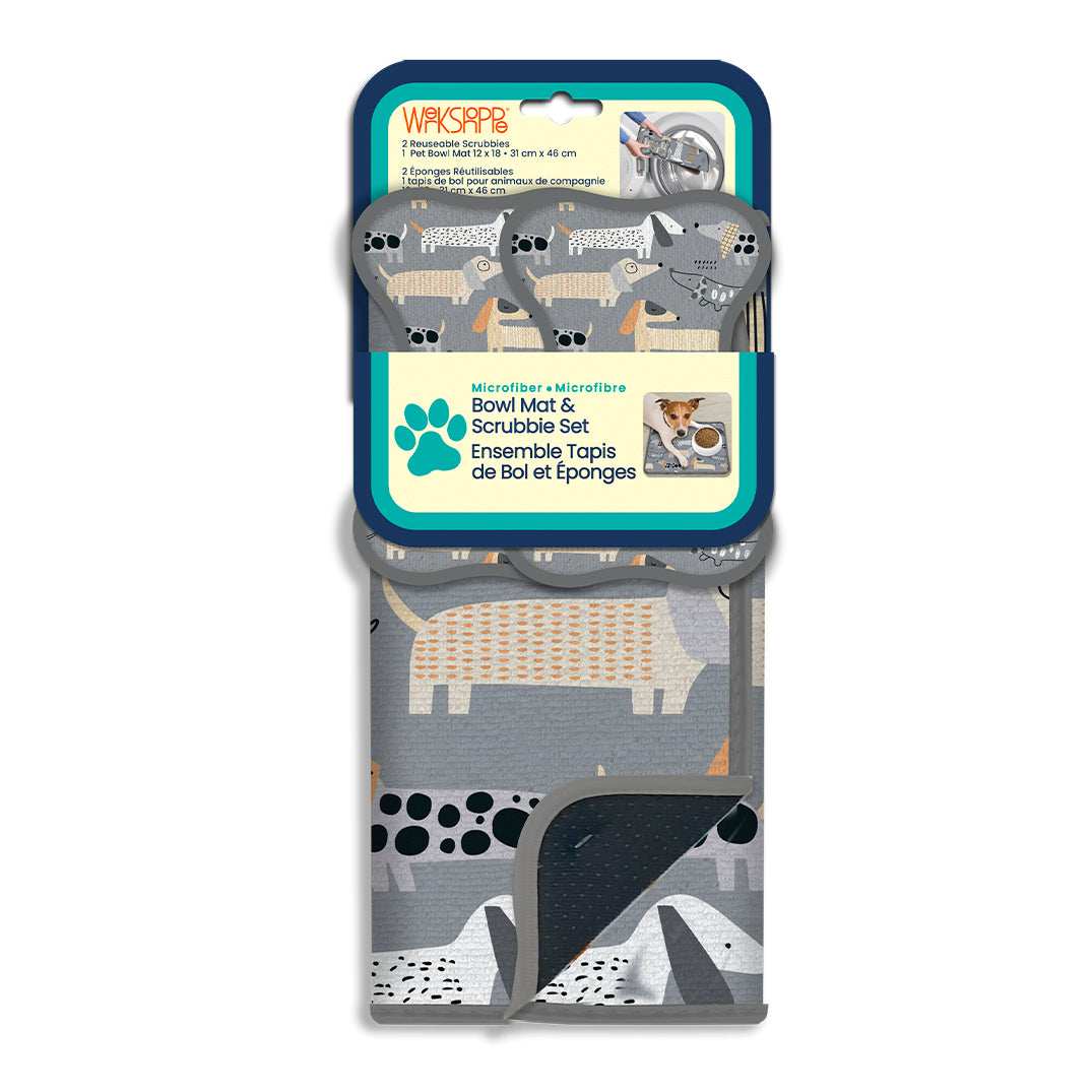 Dachshunds Bowl Mat & Scrubbie Set