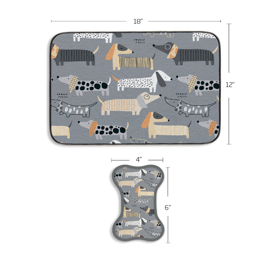 Dachshunds Bowl Mat & Scrubbie Set