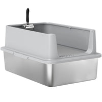 XL Stainless Steel Cat Litter Box for Big and Multiple Cats with High Wall Side, Scoop, Easy Cleaning & Odor Free