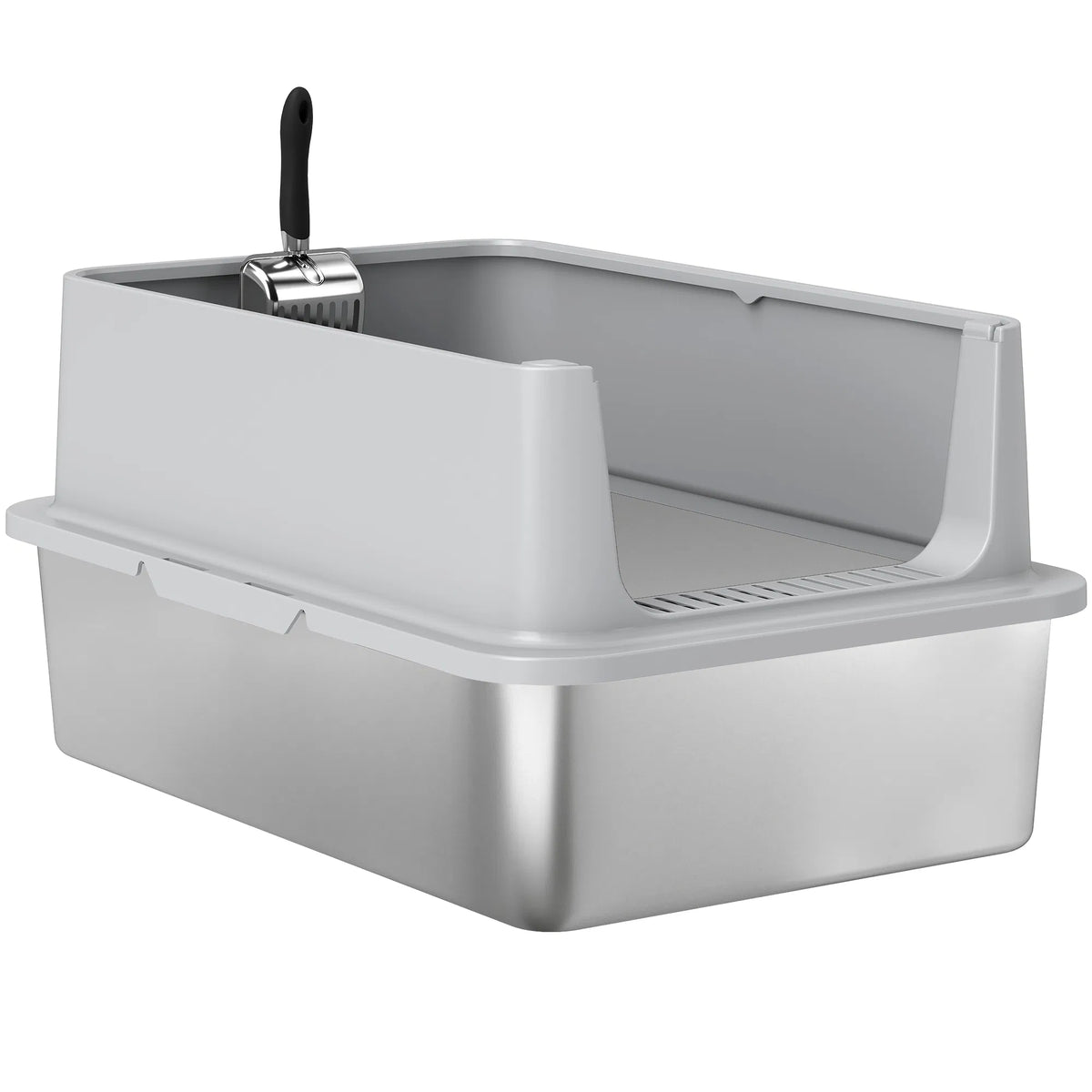 XL Stainless Steel Cat Litter Box for Big and Multiple Cats with High Wall Side, Scoop, Easy Cleaning & Odor Free