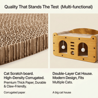 Multi-Style Double-Layer Cat Scratcher House, 2-Tier Large Cat Villa Bed With Corrugated Cardboard, Interactive Hanging 