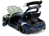 1993 Mazda RX-7 Dark Blue with Green Hood and Kakashi Hatake Diecast Figure "Naruto Shippuden" (2009-2017) TV Series "Anime Hollywood Rides" Series 1/24 Diecast Model Car by Jada