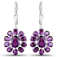 11.60 Carat Genuine Amethyst and White Topaz .925 Sterling Silver 3 Piece Jewelry Set (Ring, Earrings, and Pendant w/ Chain)