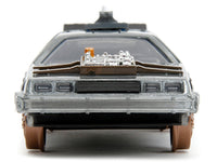 DeLorean DMC (Time Machine) Brushed Metal Train Wheel Version "Back to the Future Part III" (1990) Movie "Hollywood Rides" Series 1/32 Diecast Model Car by Jada