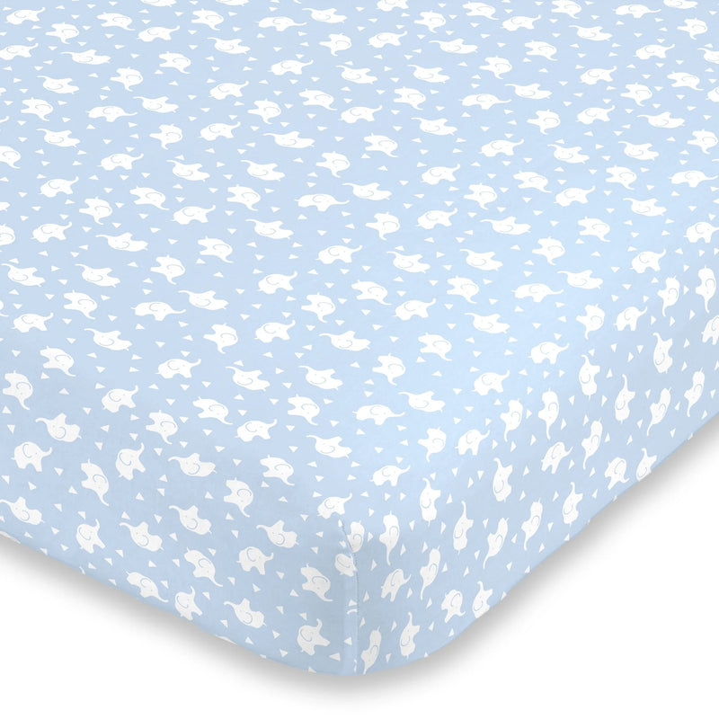 NoJo Super Soft Blue and White Elephant Fitted Mini Crib Sheet - BIG FRENCHIES