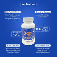 Fish Sulfa 960mg Tablets for Aquarium Fish – 100 Count – Water Care Support