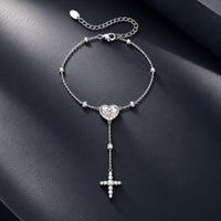 925 Sterling Silver White Gold Plated CZ Heart 15+6cm Bracelet for Women