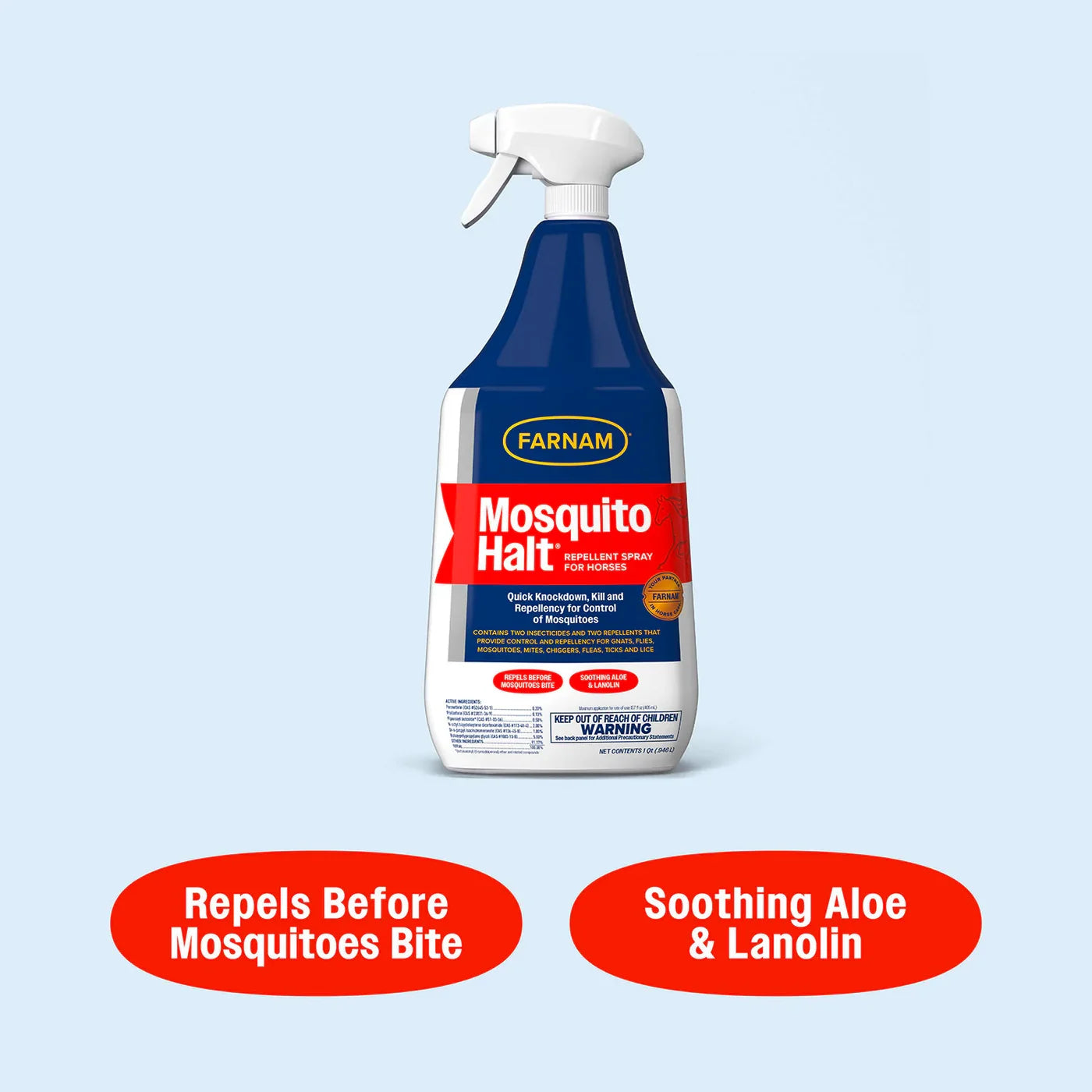 Farnam Mosquito Halt Horse Repellent Spray 32 oz. Fast Knockdown Mosquito & Flies