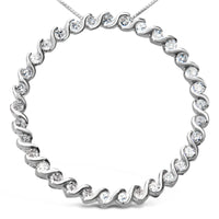 .925 Sterling Silver 3/4 Cttw Round Diamond Spiral Curved Circle Pendant 18" Necklace (I-J Color, I3 Clarity)