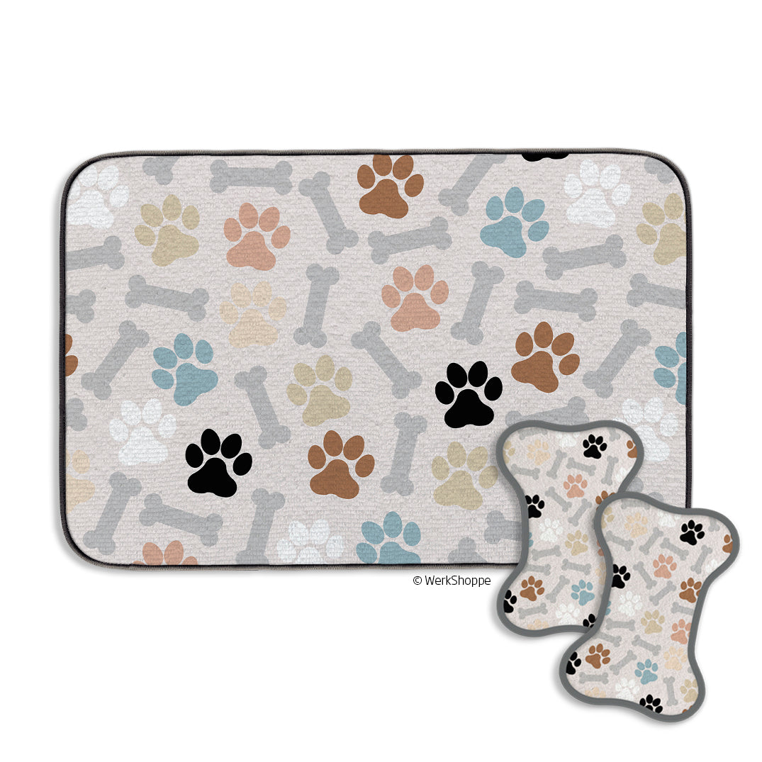 Dog Paws & Bone Bowl Mat & Scrubbie Set