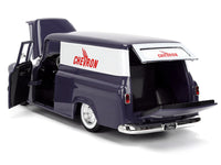 1957 Chevrolet Suburban "Chevron" Dark Blue with White Stripes and Chevron Gas Pump "Just Trucks" Series 1/24 Diecast Model Car by Jada