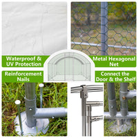 Large Chicken Coop Metal Chicken Run With Waterproof And Anti-UV Cover, Dome Shaped Walk-in Fence Cage Hen House For Out