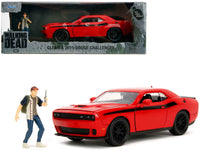 2015 Dodge Challenger Red with Black Stripes and Glenn Diecast Figure "The Walking Dead" (2010-2022) TV Series "Hollywood Rides" Series 1/24 Diecast Model Car by Jada