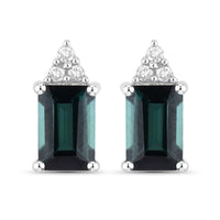1.25 Carat Genuine Green Tourmaline and White Diamond 14K White Gold Earrings