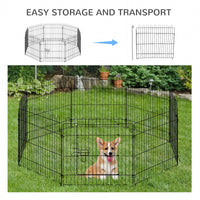 24inch 8-Panel Dog Playpen Octagon Pet Exercise Playpen Crate Foldable Dog Cage Pen Puppy Kennel, Black