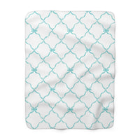 Three Bees Trellis Bow Cozy Sherpa Fleece Blanket - Aqua - BIG FRENCHIES