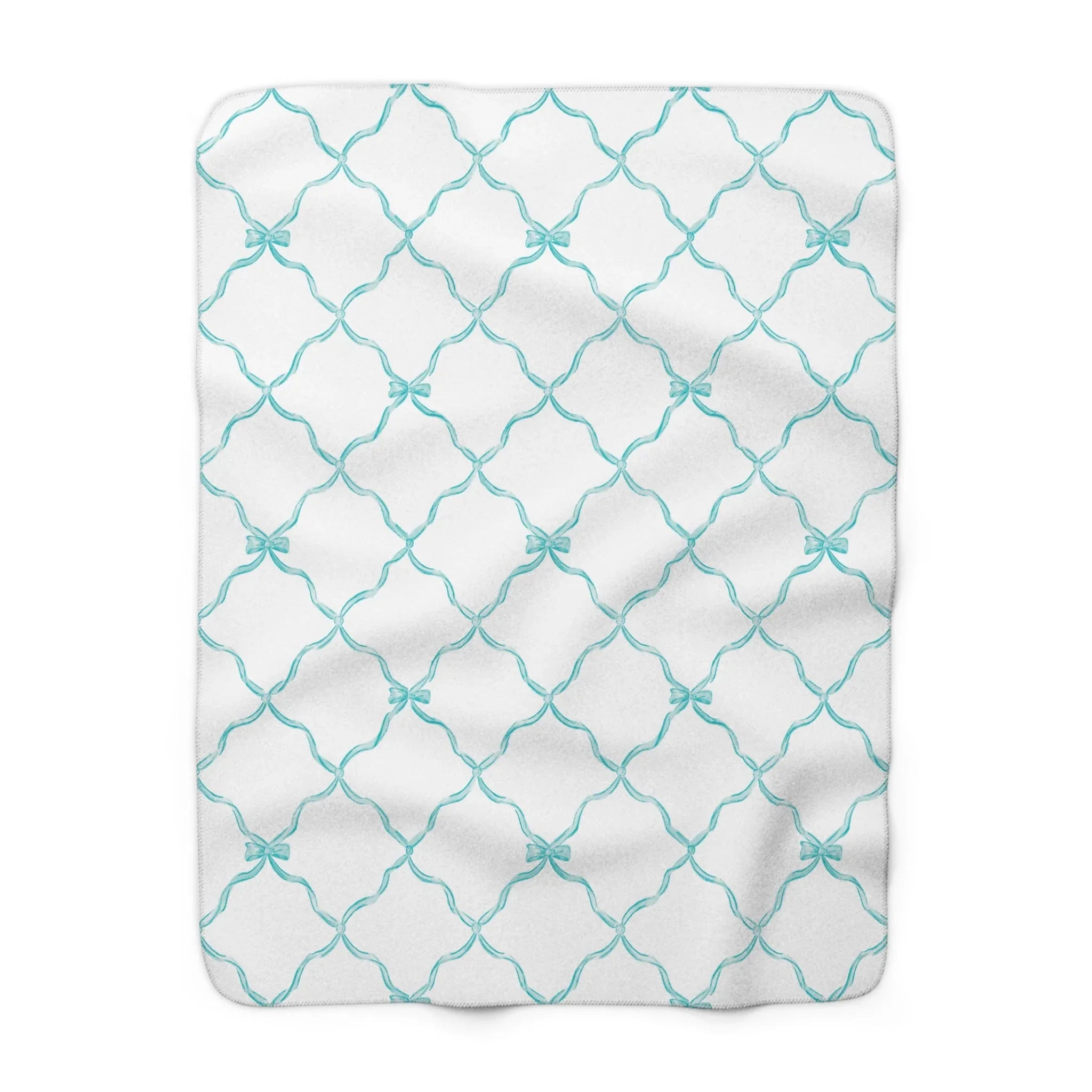 Three Bees Trellis Bow Cozy Sherpa Fleece Blanket - Aqua - BIG FRENCHIES