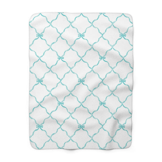 Three Bees Trellis Bow Cozy Sherpa Fleece Blanket - Aqua - BIG FRENCHIES