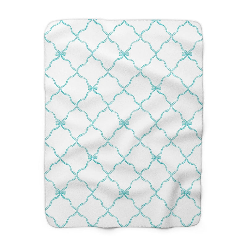 Three Bees Trellis Bow Cozy Sherpa Fleece Blanket - Aqua - BIG FRENCHIES