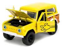 1973 Ford Bronco Yellow with Graphics and SpongeBob SquarePants Diecast Figure "SpongeBob SquarePants" (1999-Current) TV Series "Hollywood Rides" Series 1/24 Diecast Model Car by Jada